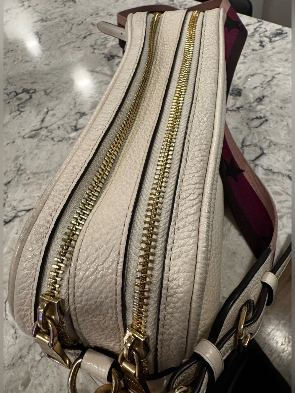 COACH Cream Pebbled Leather Signature Coach Crossbody Bag